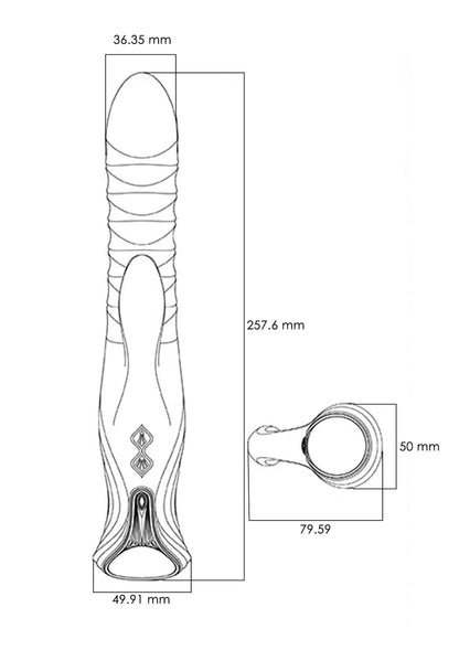 Technische schets van Mose konijn thruster+verwarming met afmetingen en kabel