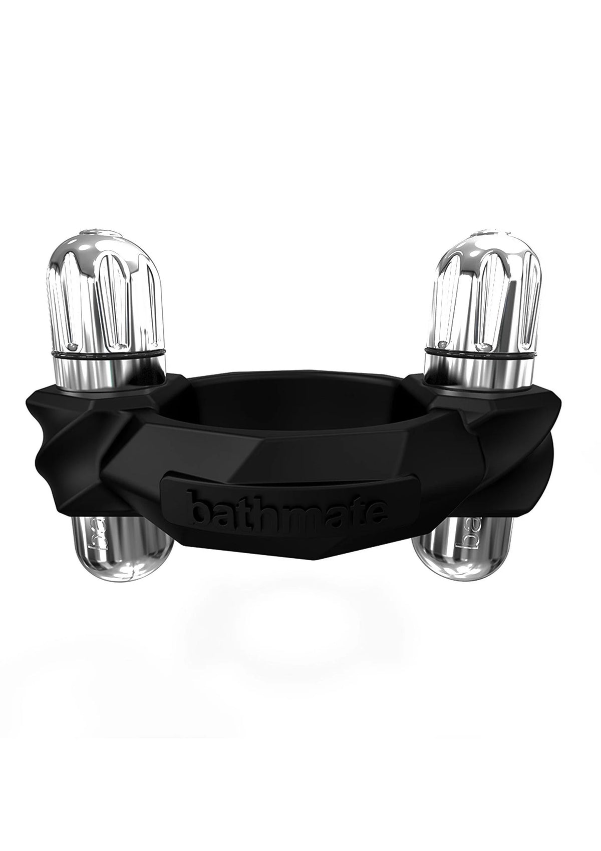 Bathmate vibrerende cockring, zwarte ring met twee metalen capsulekoppen