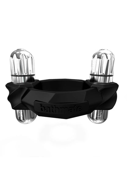 Bathmate vibrerende cockring, zwarte ring met twee metalen capsulekoppen