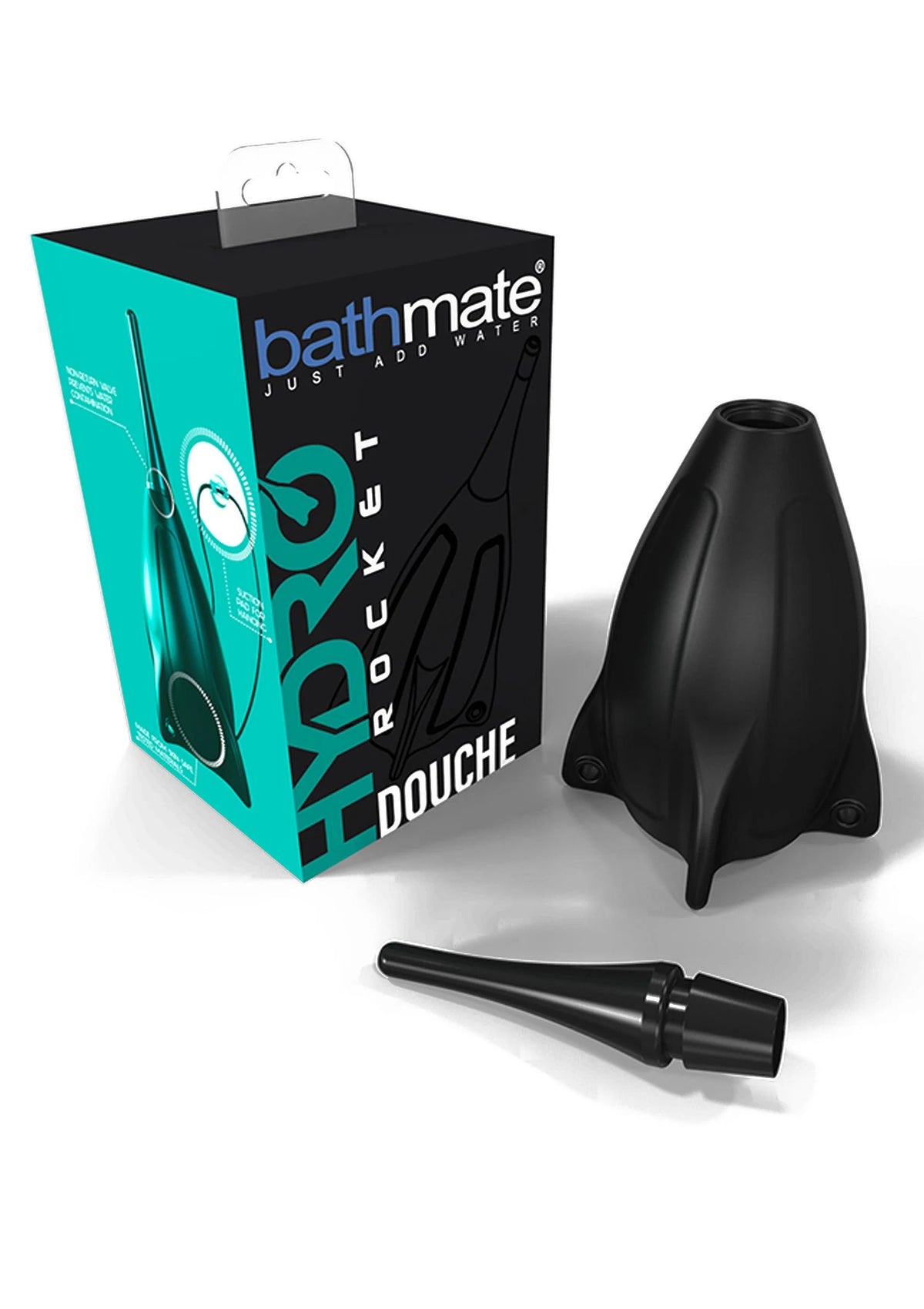 Bathmate Hydro Rocket douche set met doos en pomp, zwarte trechterfles