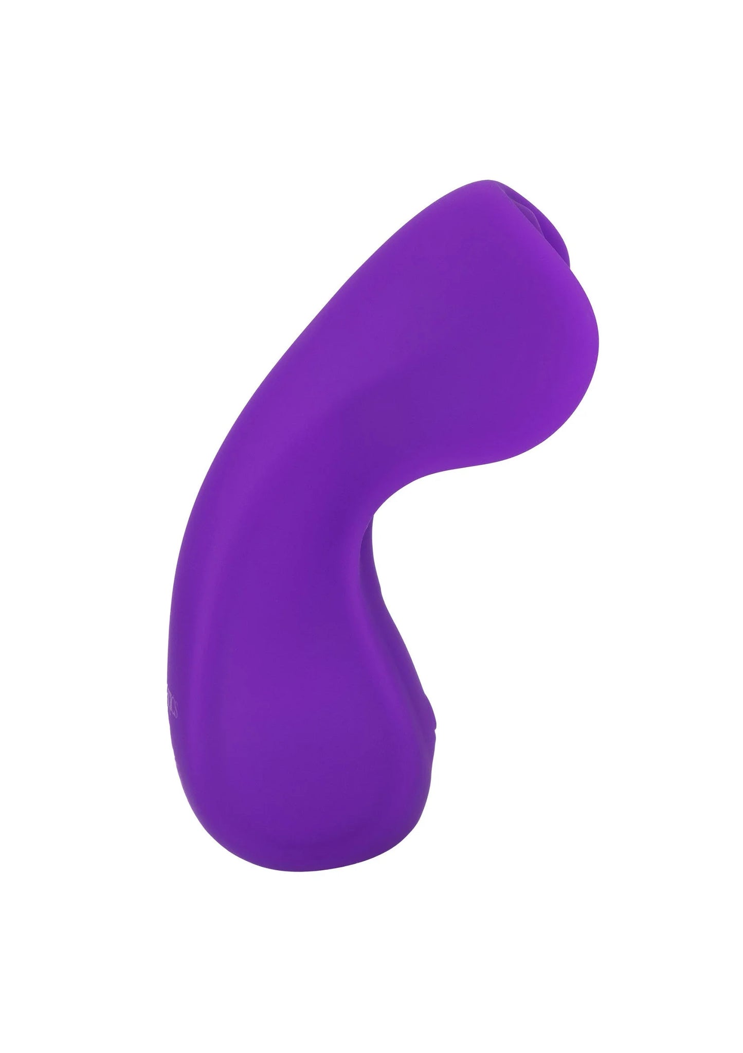 Paarse siliconen vibrator met gladde bocht en ronde top.