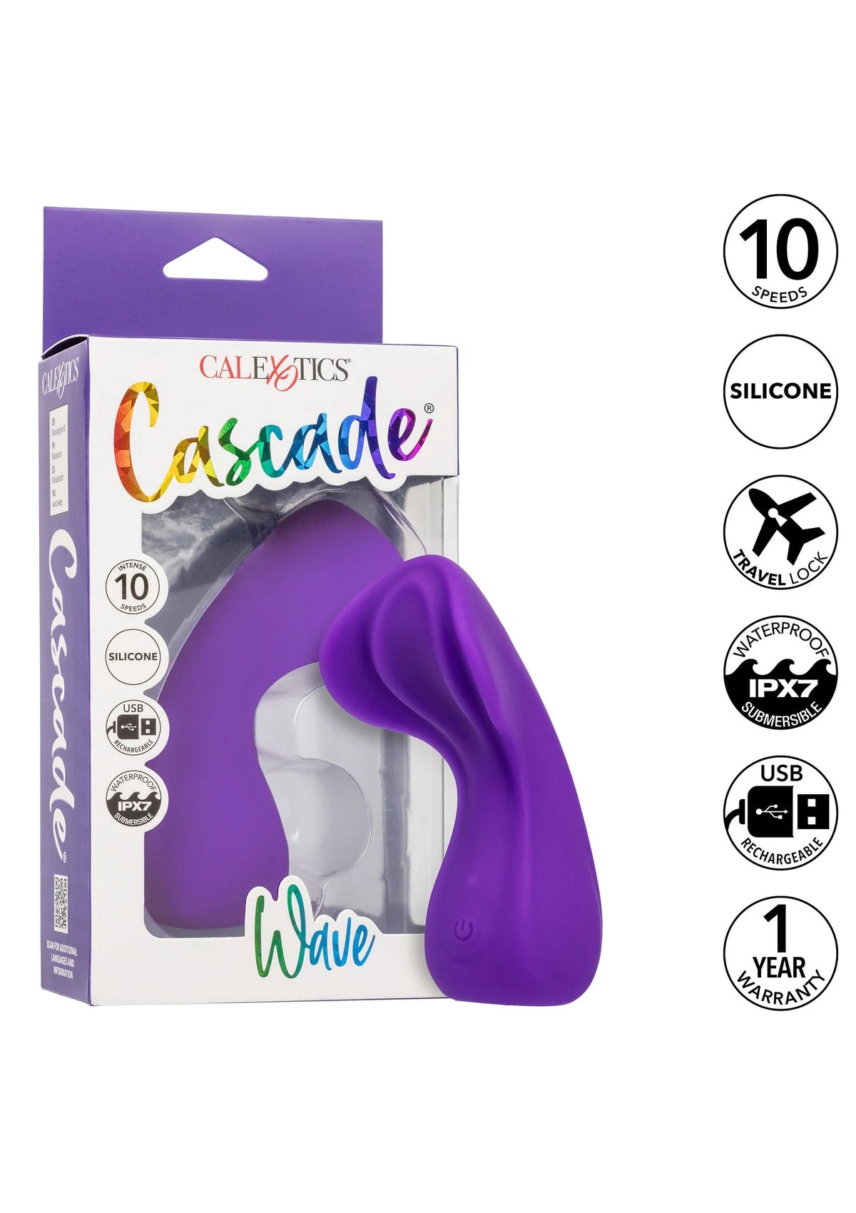 CalExotics Cascade Wave doos met paarse siliconen vibrator en 10 standen.