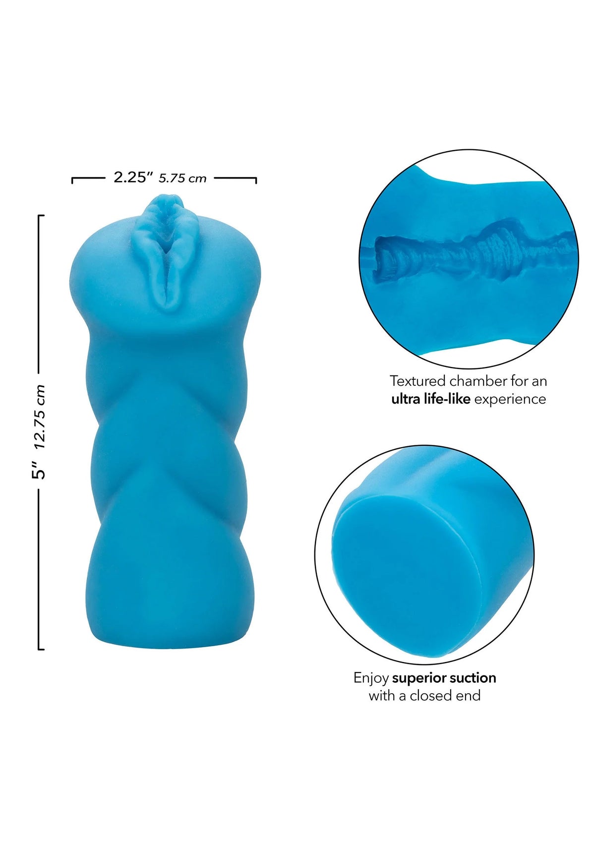 Blauwe siliconen bunny-stroker met textuur en gesloten uiteinde