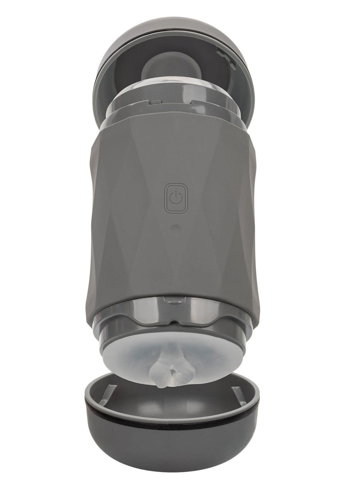 CalExotics vibro-knijp apparaat met open uiteinde en grijze siliconen binnenhuls