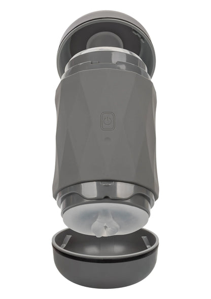 CalExotics vibro-knijp apparaat met open uiteinde en grijze siliconen binnenhuls