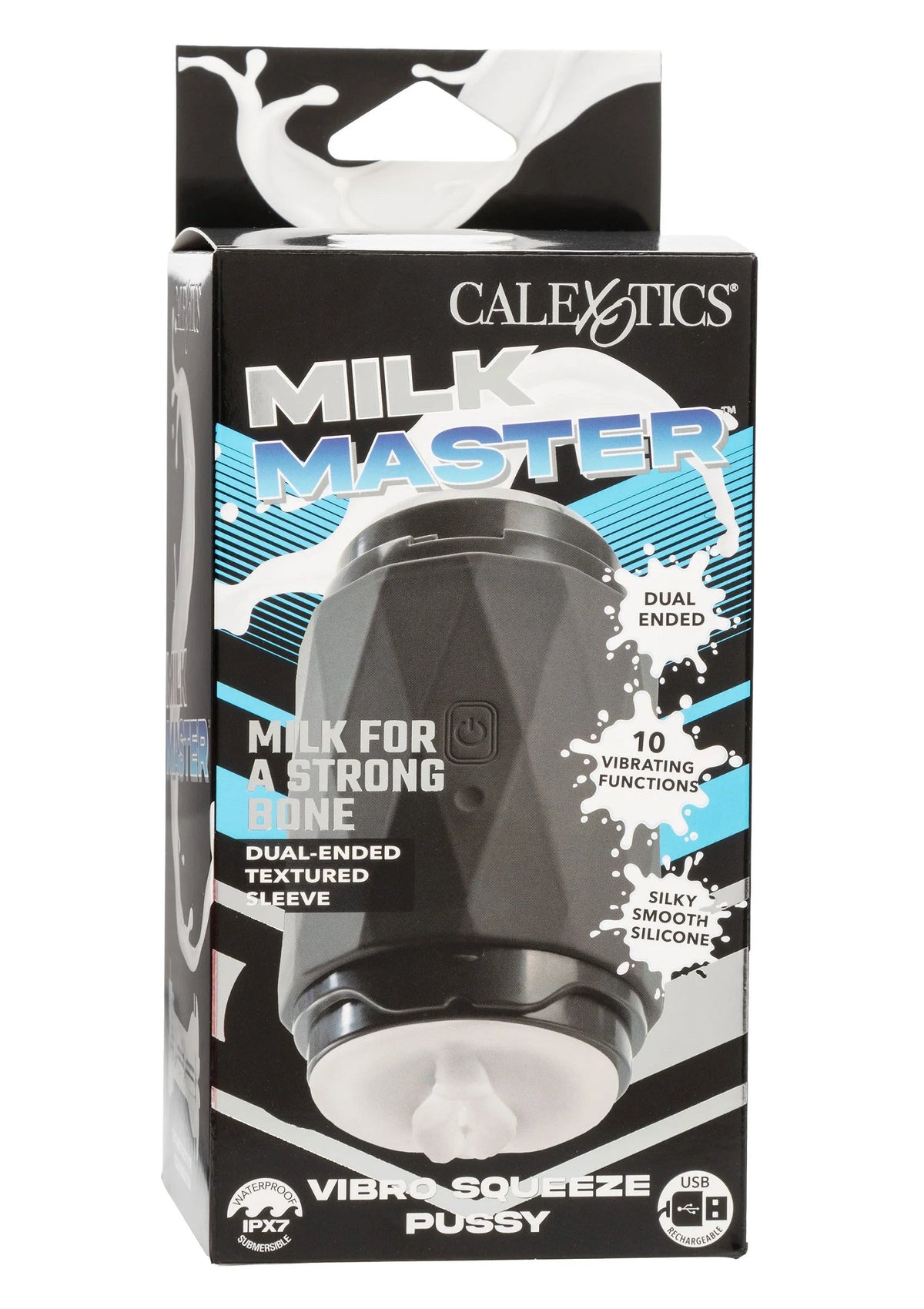 Verpakking van CalExotics vibro-knijp apparaat in kartonnen doos
