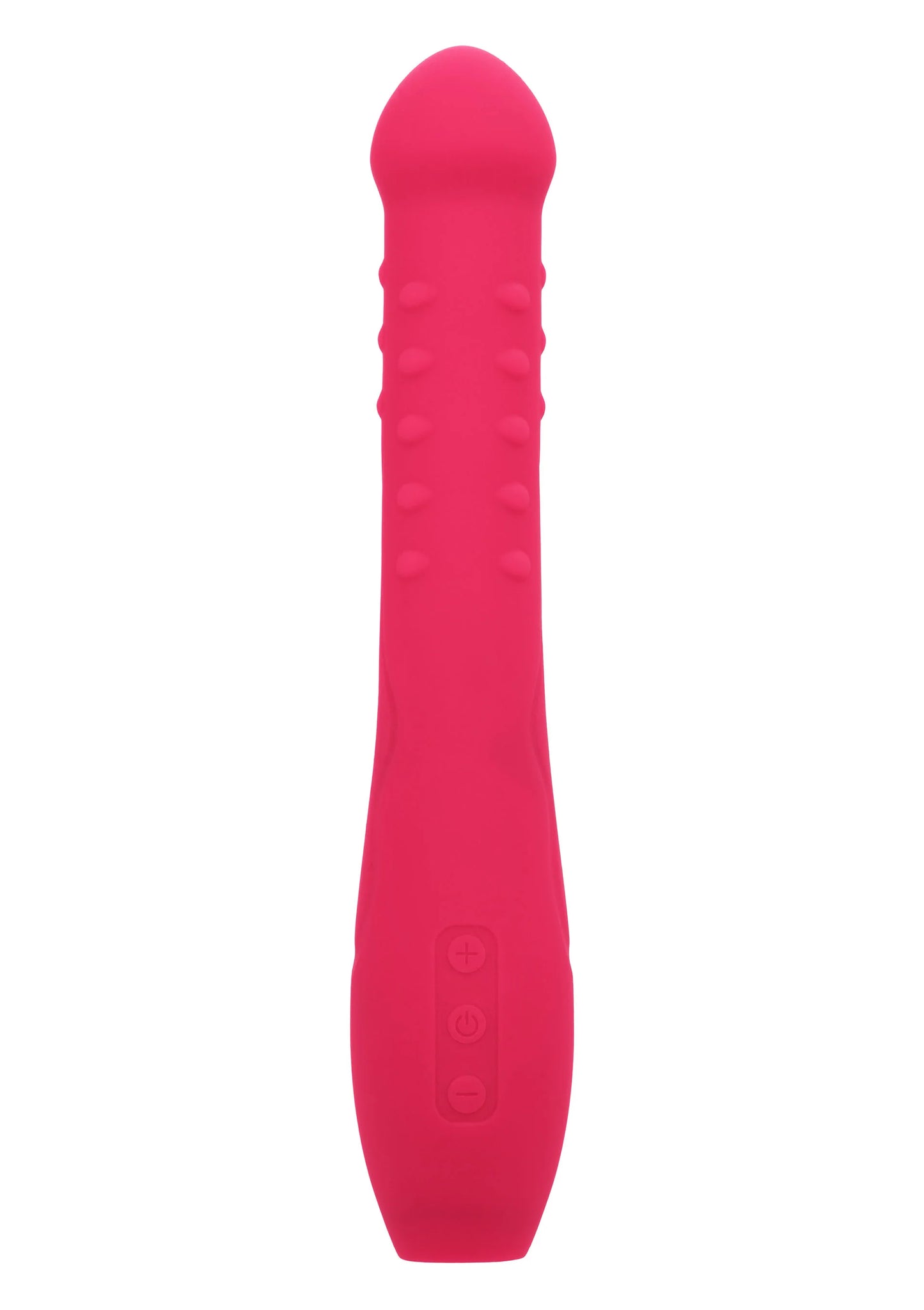Roze siliconen vibrator met afgeronde kop en ingebouwde knoppen