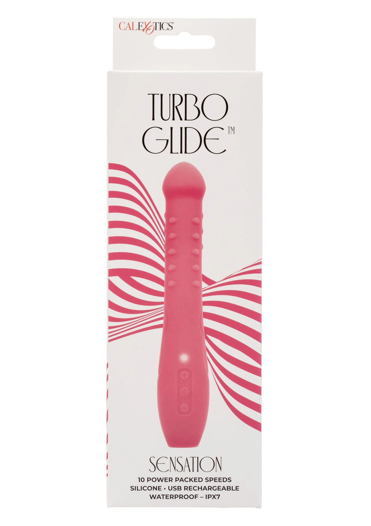 CalExotics Turbo Glide Sensation verpakking met roze vibrator