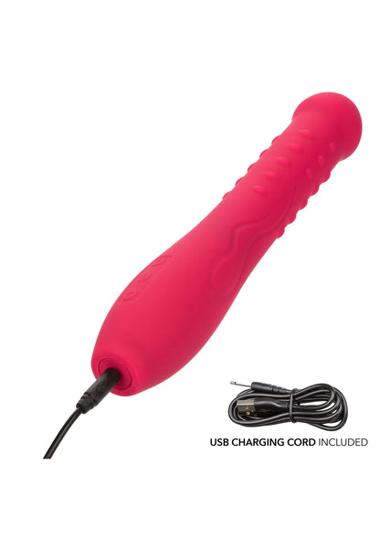 Glide Sensation vibrator in felroze met reliëf en USB-oplaadkabel