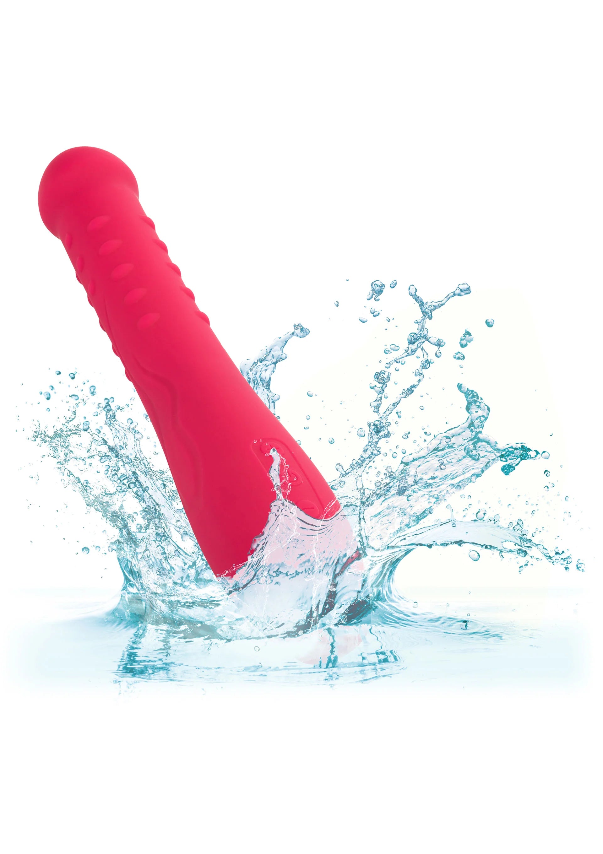 Roze siliconen vibrator met waterdruppels rond de punt