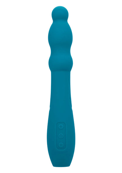 Glide Ripple-vibrator van CalExotics, turkooisblauw met bedieningsknoppen op handvat