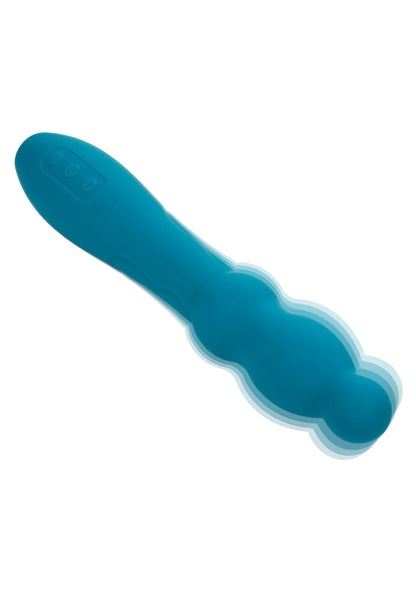 Glide Ripple-vibrator in turkooisblauw, close zijkant met golvende contour