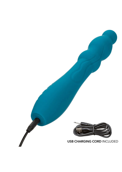 Turquoise vibrator van CalExotics met ronde kop en USB-oplaadsnoer