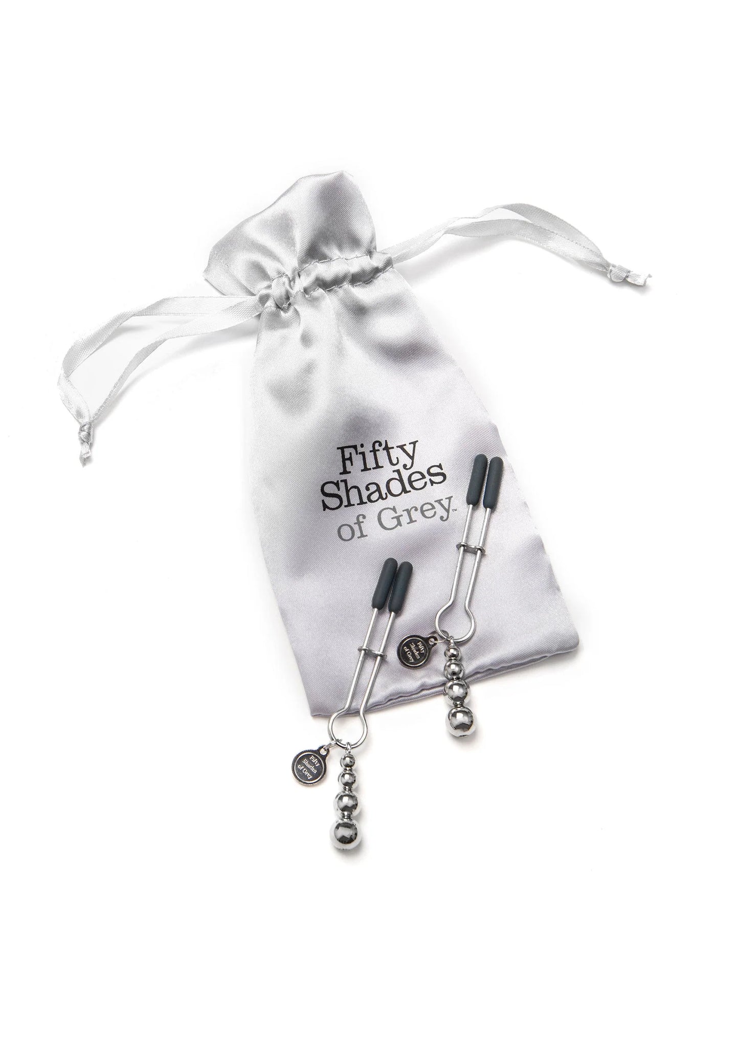 Zilverkleurig zakje met The Pinch verstelbare tepelklemmen van Fifty Shades of Grey