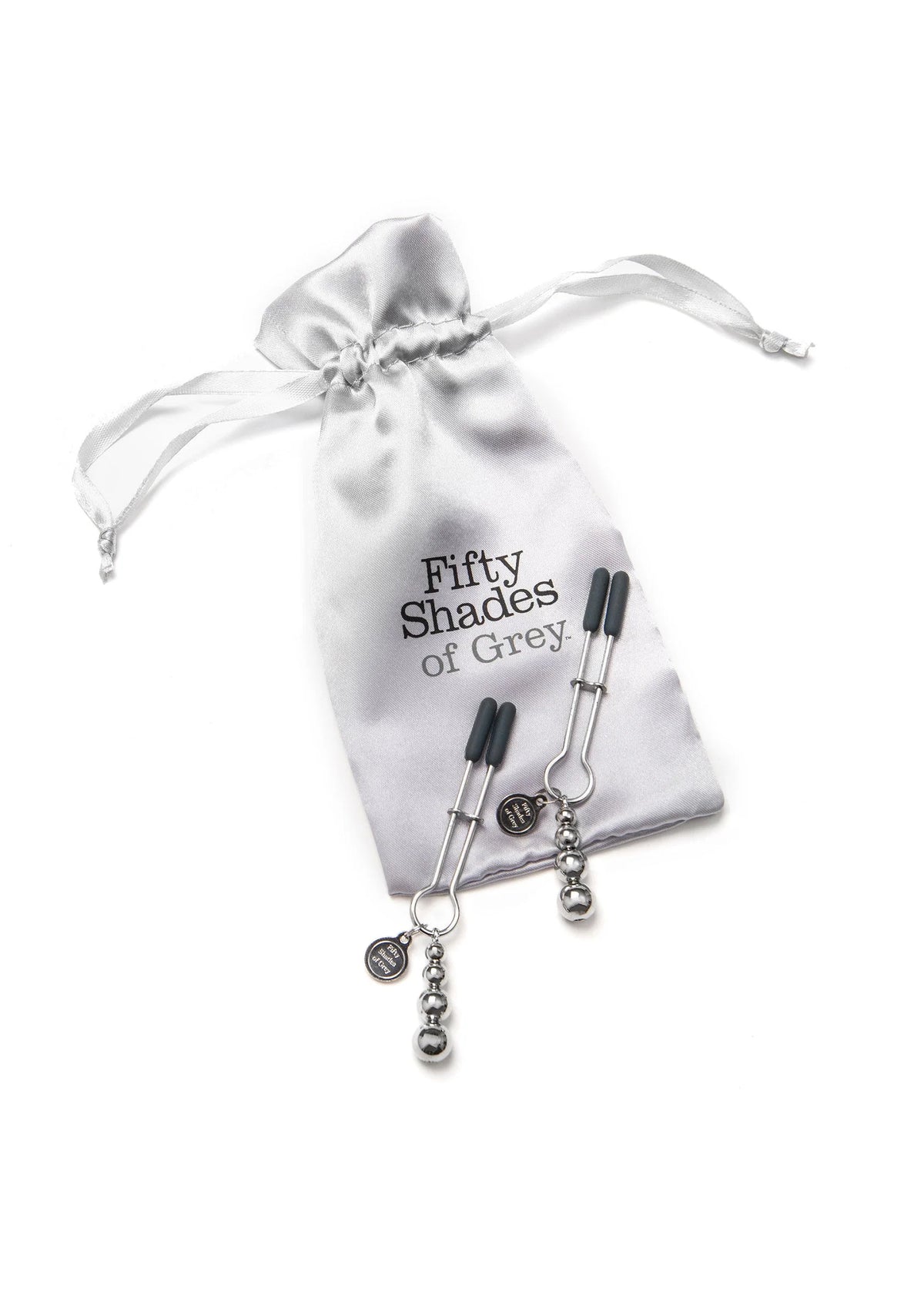Zilverkleurig zakje met The Pinch verstelbare tepelklemmen van Fifty Shades of Grey