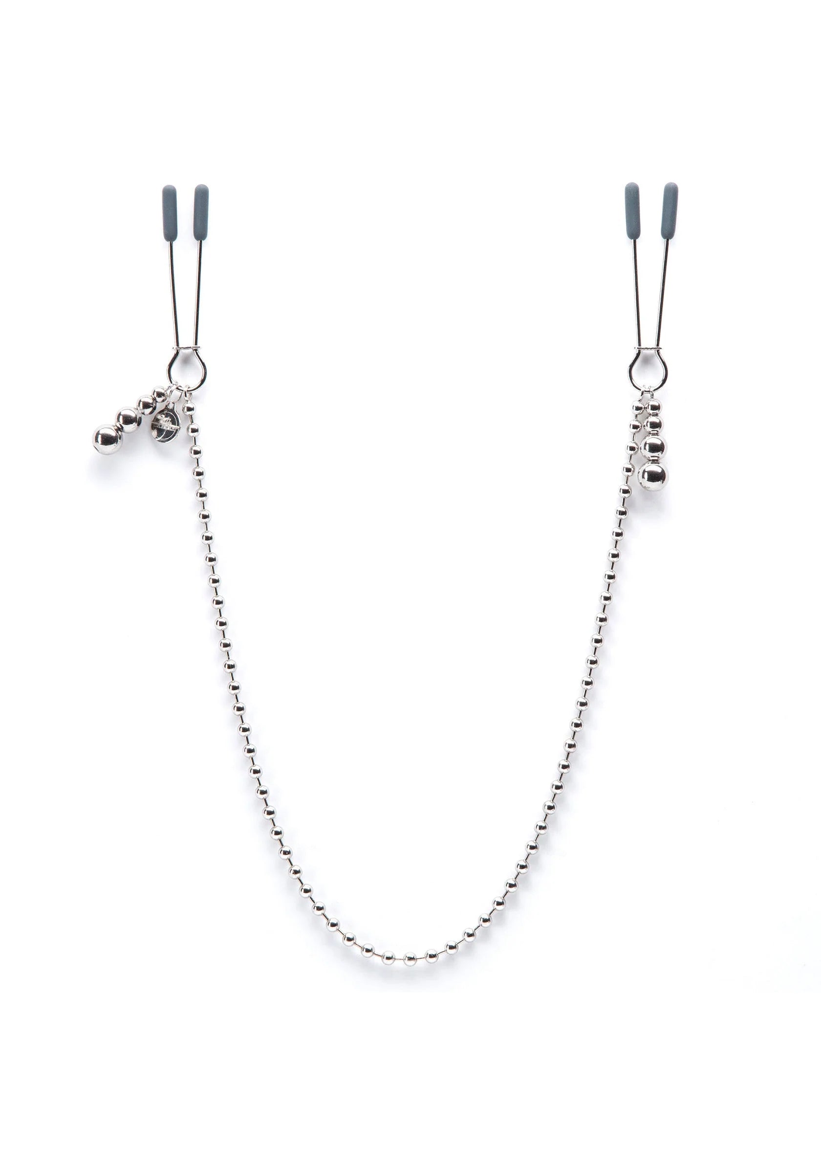 Tepelklemmen met zilverkleurige ketting en twee bovenklemmen, losse set