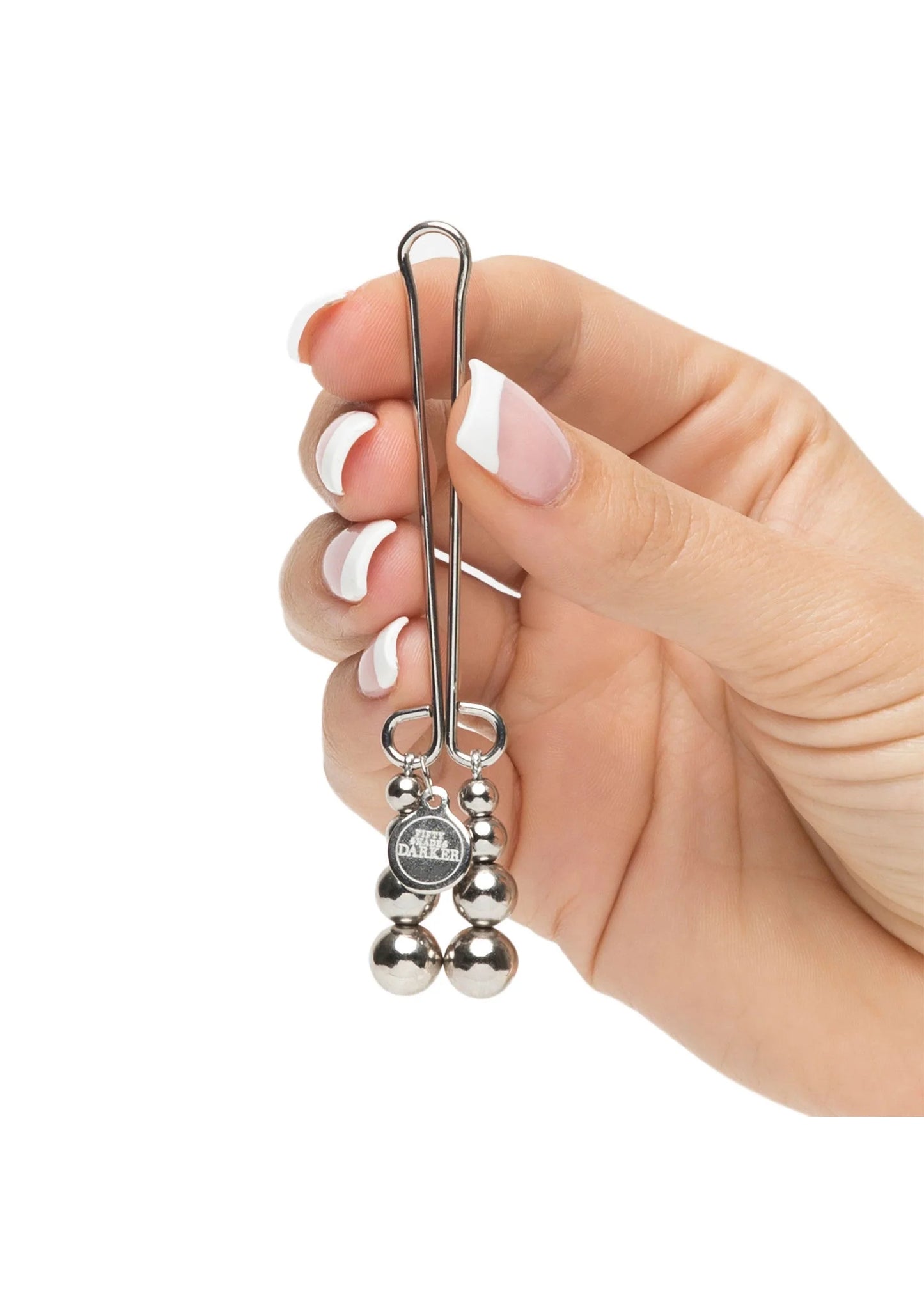 Zilveren kralen klem op handpalm, met ronde kralen en metalen bedrukte ring