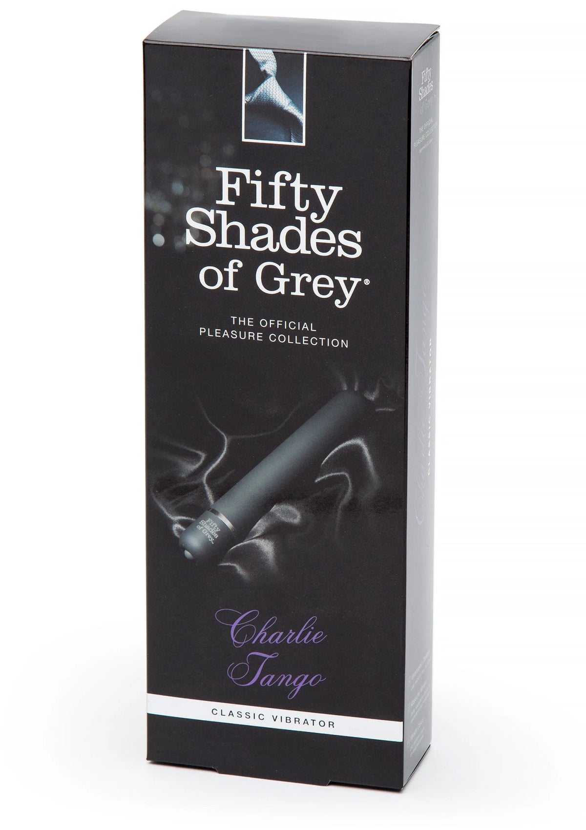 Zwarte doos met 'Fifty Shades of Grey' en Charlie Tango classic vibrator