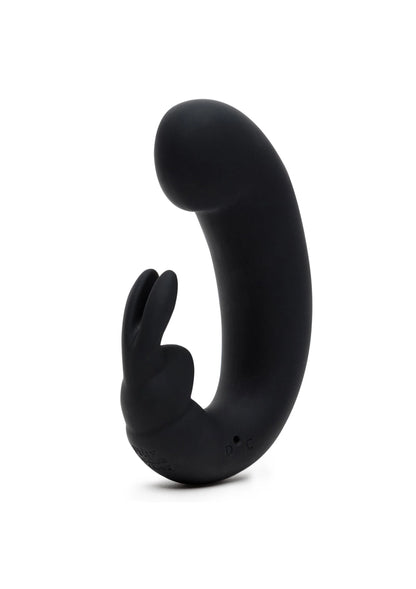 Zwarte rabbit vibrator met zijflap aan de binnenrand en afgeronde kop