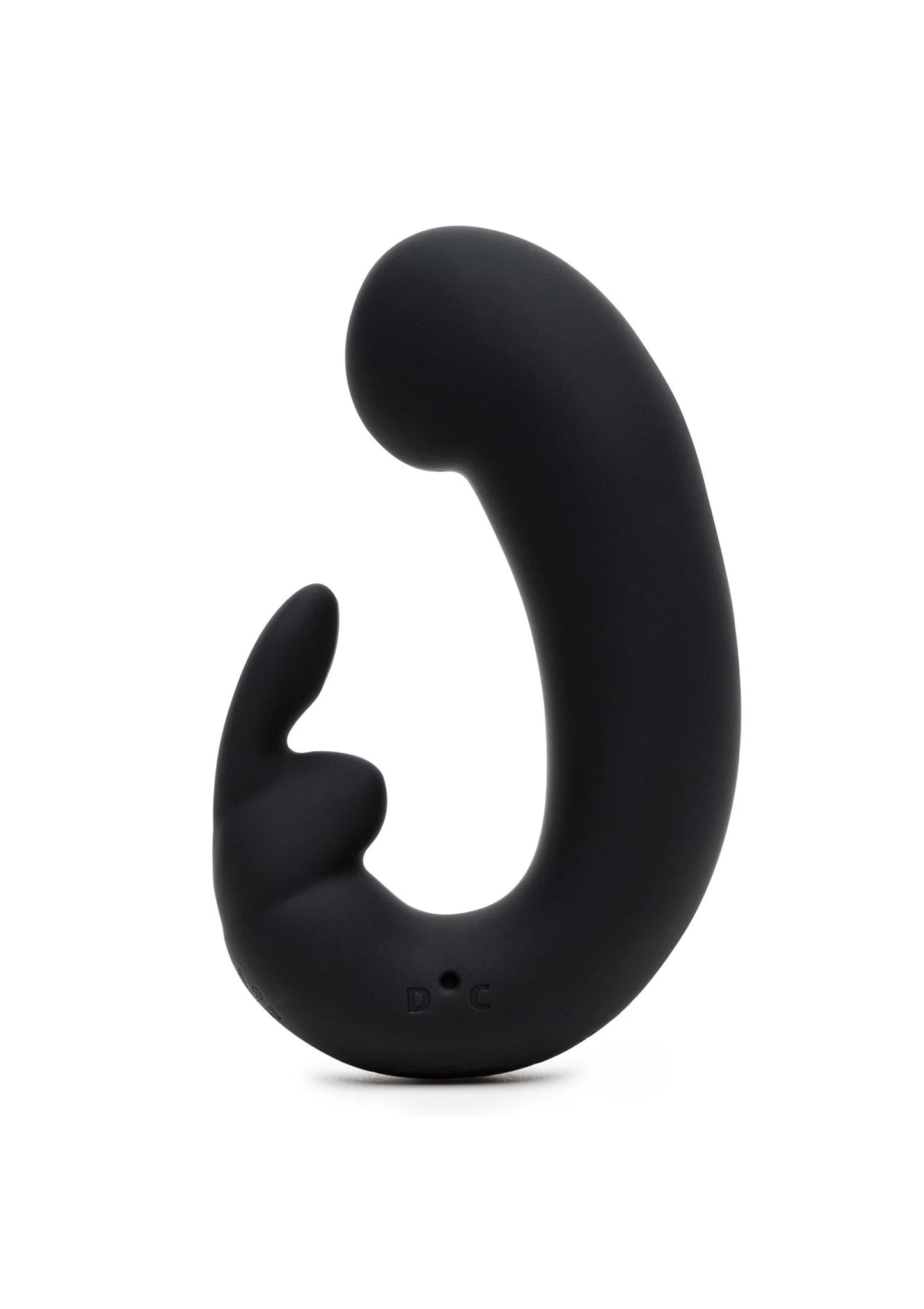 Zwarte herlaadbare rabbit-vibrator, U-vormige kop met oorvormige stimulators