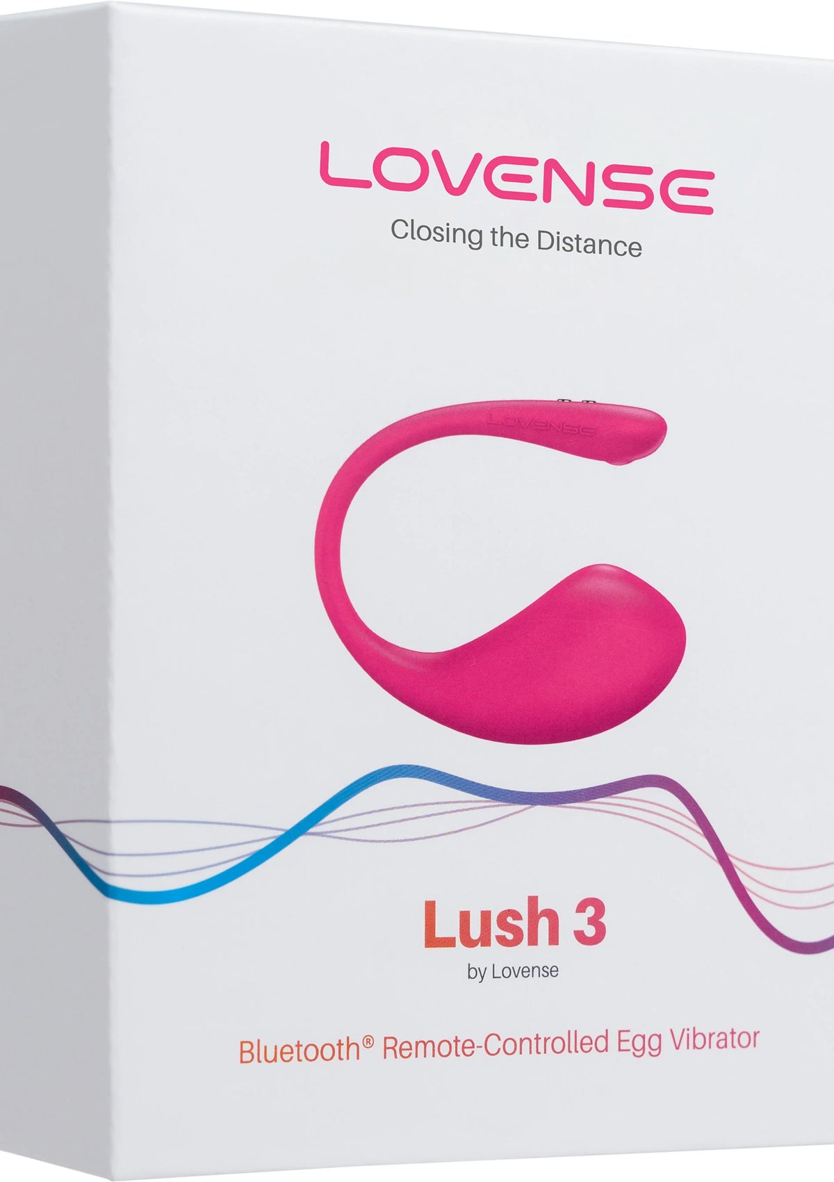 Roze eivibrator op Lovesense-verpakkingsdoos met Lush 3 en Bluetooth opdruk.