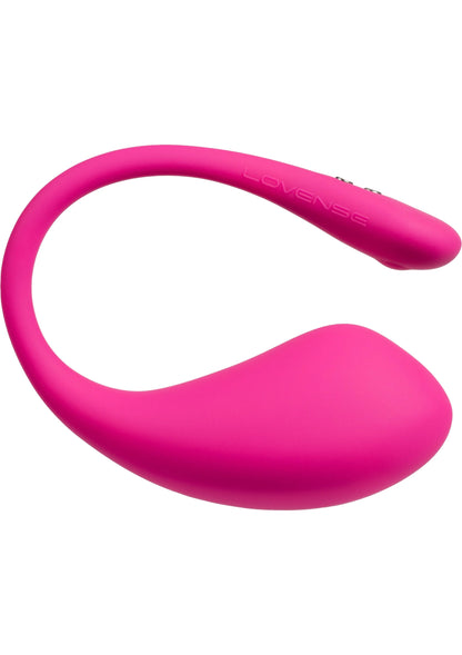 Roze eivibrator met ovale lusvorm en afgeronde uiteinden, met knoppen langs de bovenzijde.
