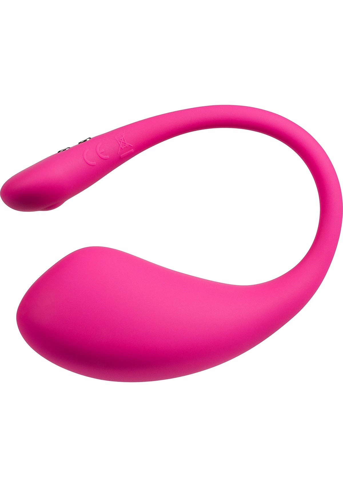 Roze gebogen vibrator met twee uiteinden en bedieningsknopjes