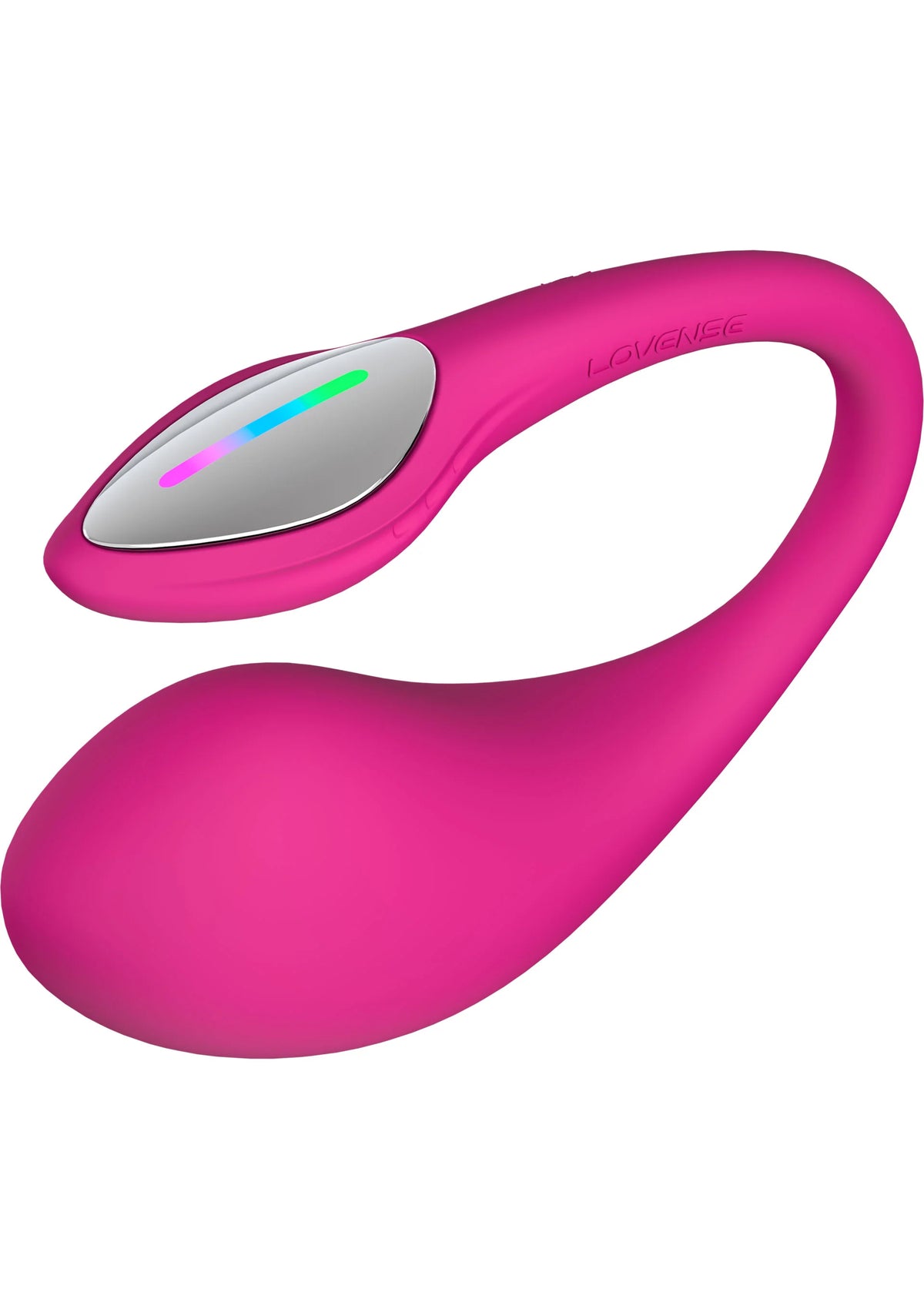 Roze Lovense Lush 4 vibrator, liggend met grijze bedieningskop