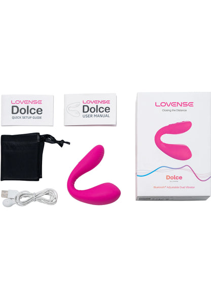 Accessoireset met roze koppelvibrator, handleiding, kabel en opbergtasje van Lovesense