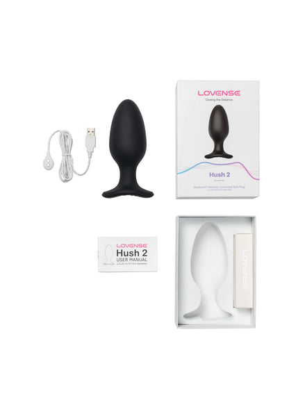 Lovesense Hush 2 anale plug set met USB-kabel, handleiding en doos