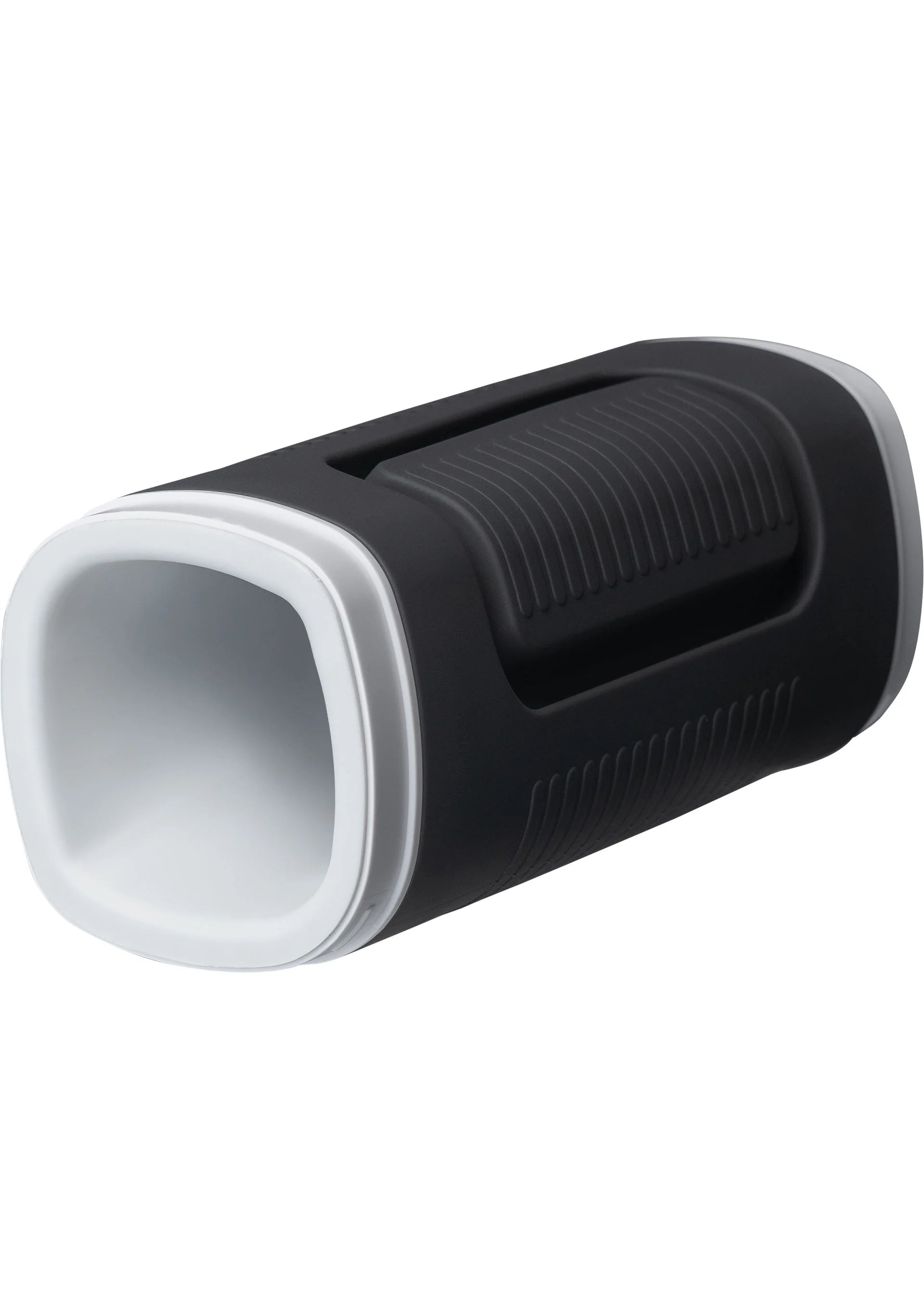Zwarte Lovesense Calor masturbator met geribbelde grip en ronde witte opening