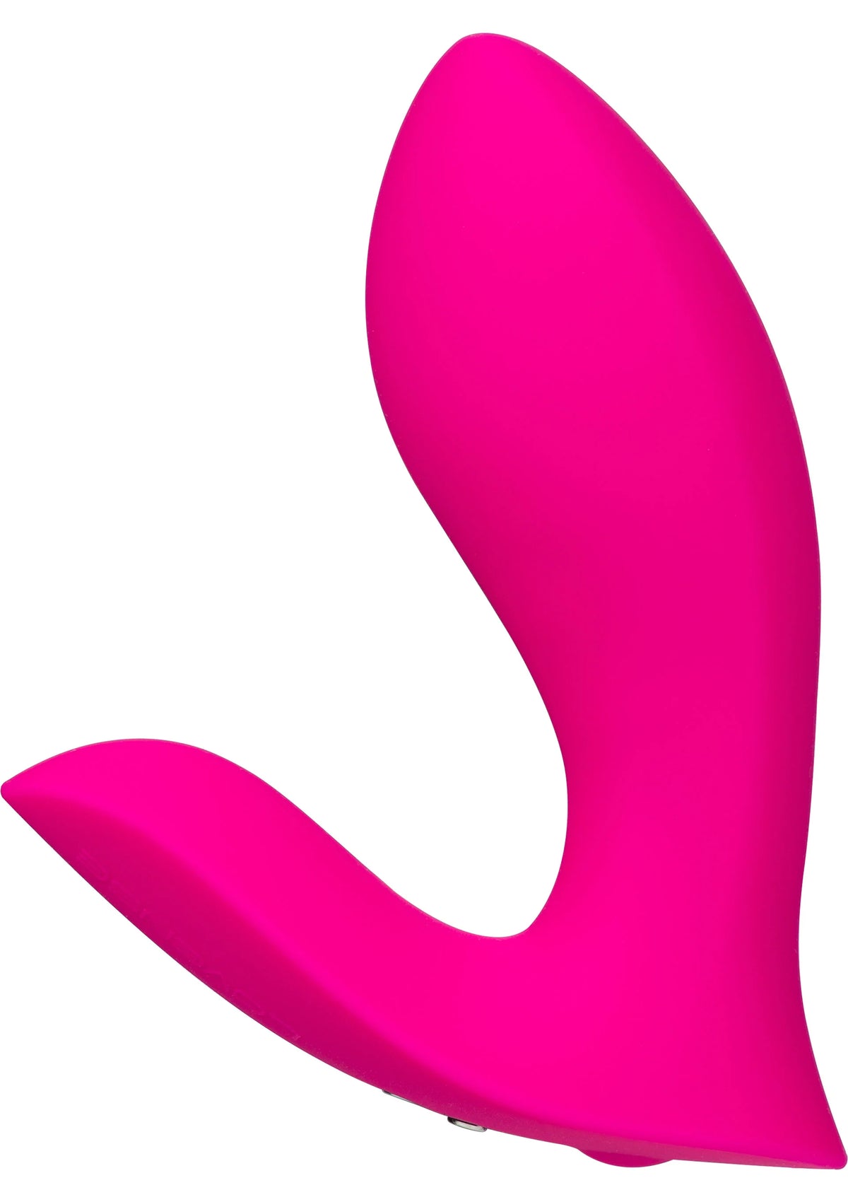 Roze gebogen vibrator met glad oppervlak en brede onderkant