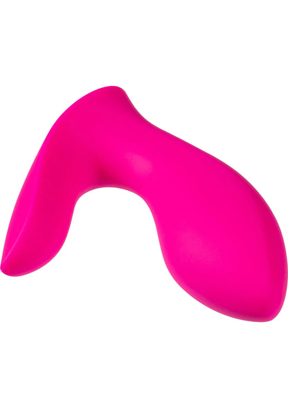Roze gebogen vibrator met U-vormige bocht en afgeronde randen