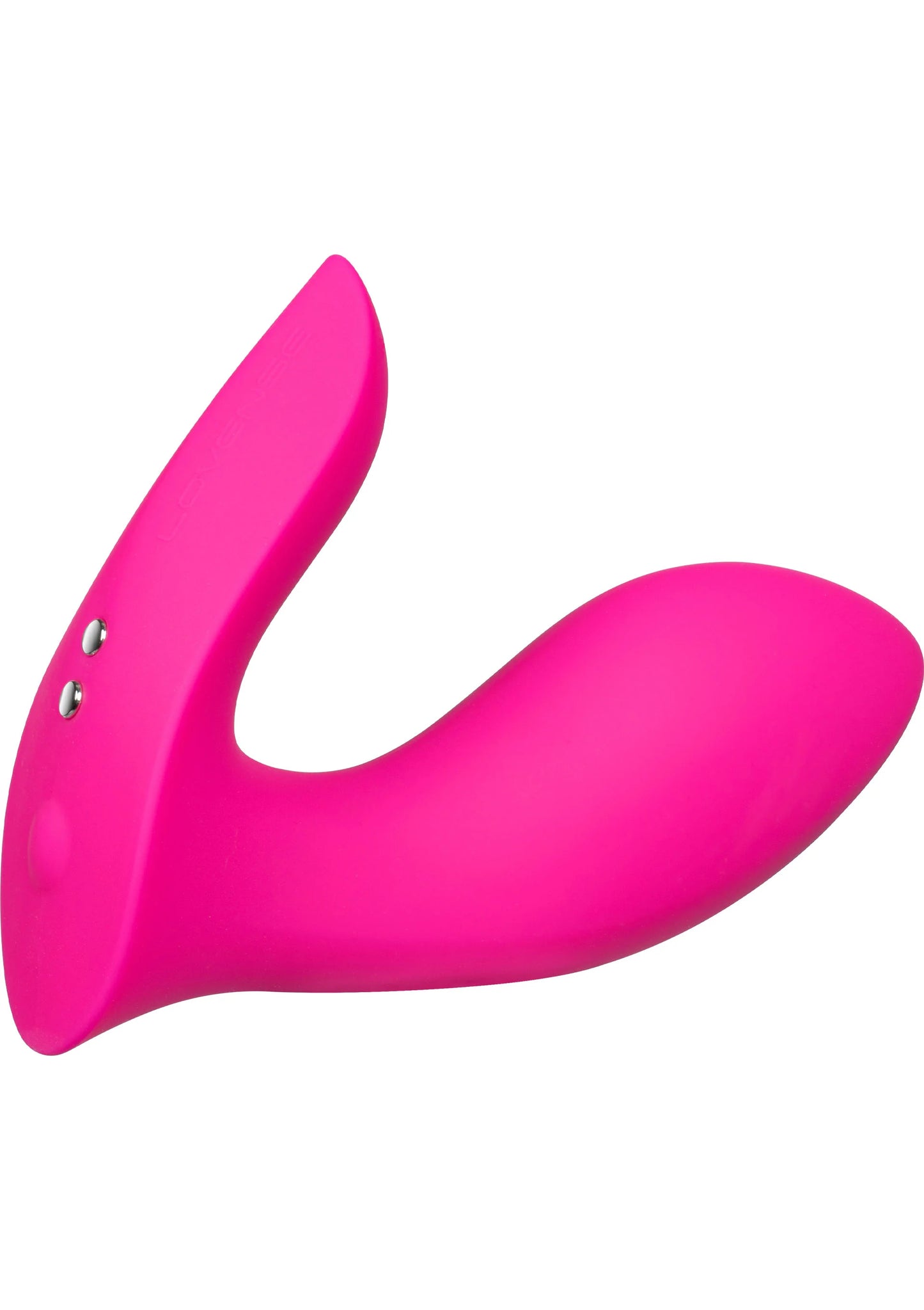 Roze gebogen vibrator met twee knoppen en gladde zijkant