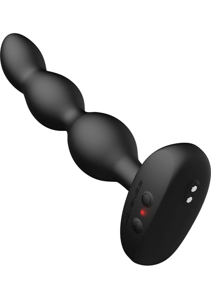 Zwarte anale kralenplug met voetbed, rode indicatielamp en bedienknoppen