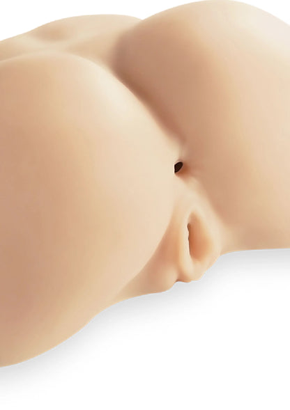 Silicone anale masturbator, huidkleurig, close-up van zijcontour