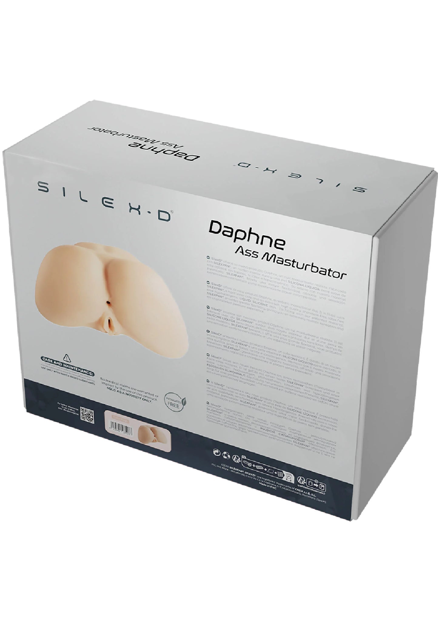 Siliconen anale masturbator in doos, beige tint, met Daphne opschrift