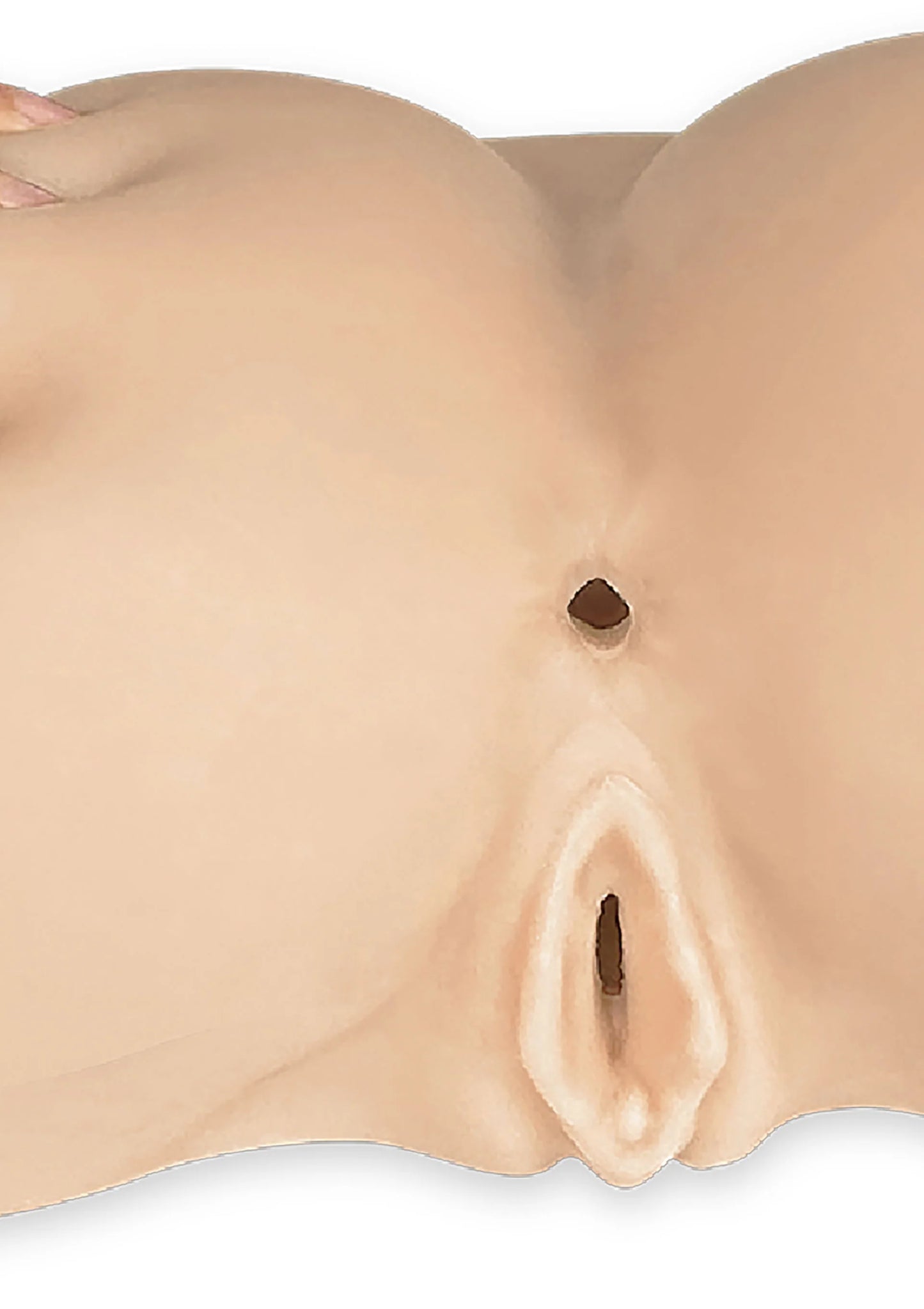 Beige siliconen anale masturbator detail: centrale opening en glad oppervlak