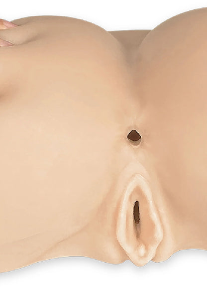 Beige siliconen anale masturbator detail: centrale opening en glad oppervlak