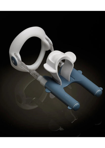 Male Edge vergroerapparaat met witte ring en blauwe stang