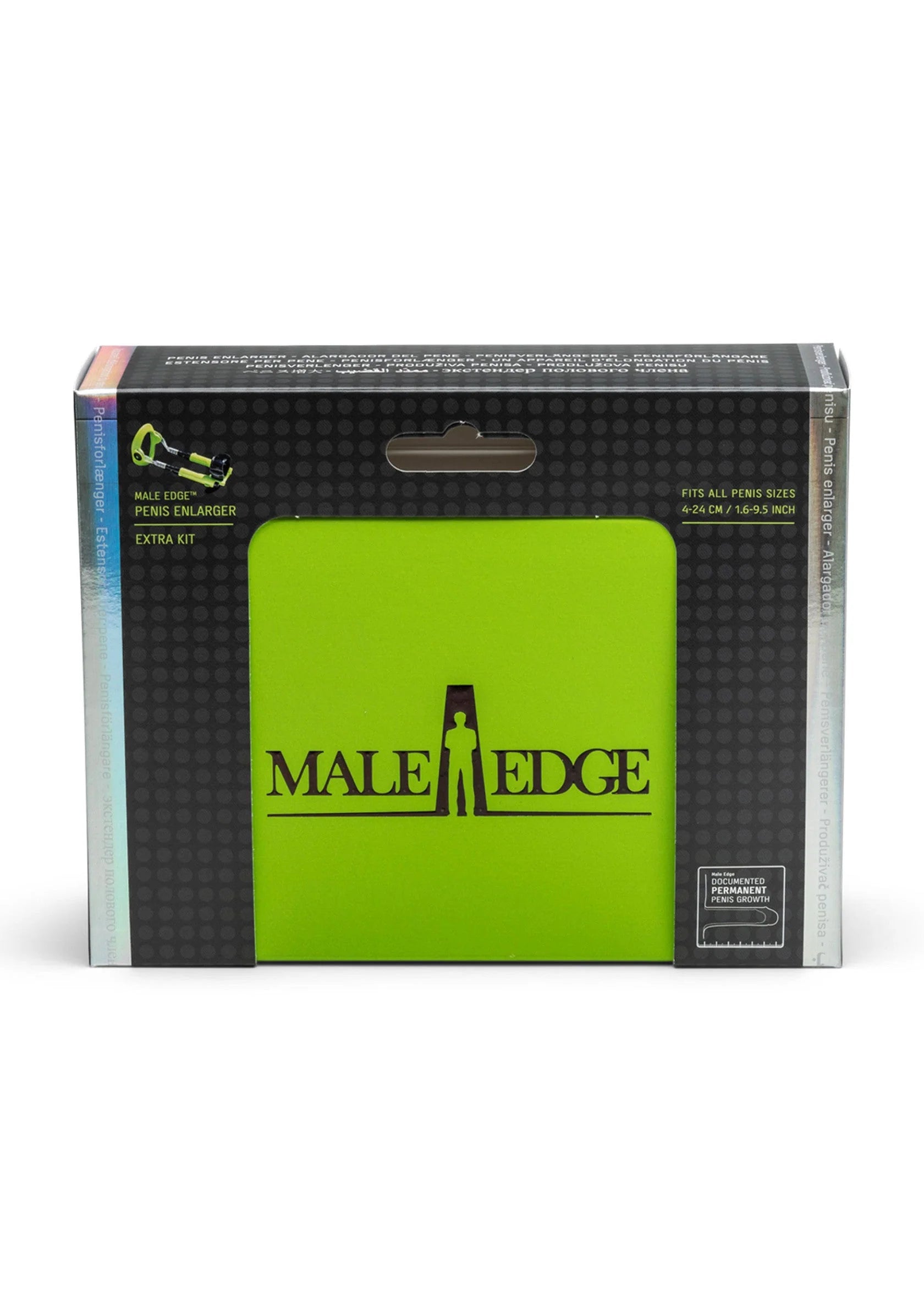 Verpakkingdoos met groen vlak en Male Edge logo