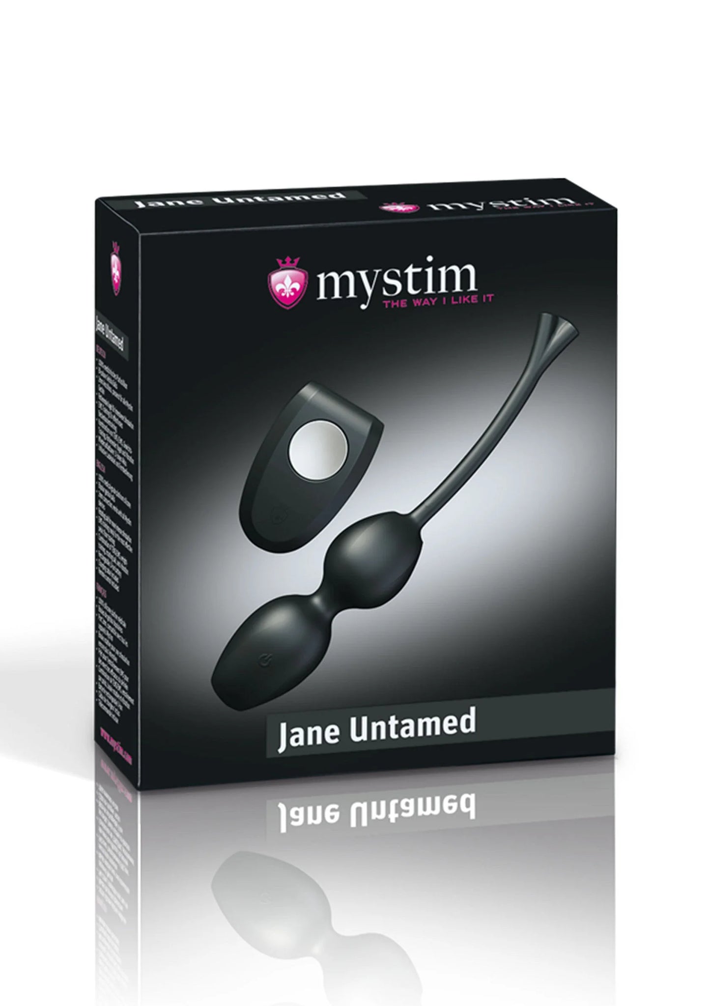 MyStim productdoos Jane Untamed geishabal-vibe met zwarte vibrator en controller