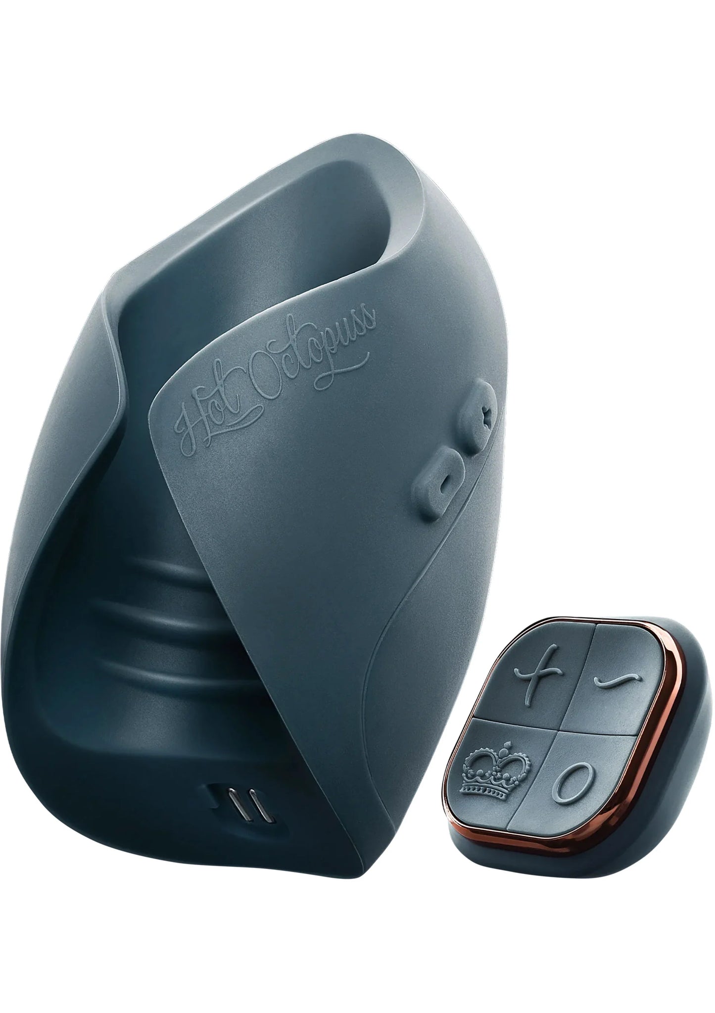 Blauwe vibrator met afgeronde behuizing en knoppen, met afstandsbediening erbij