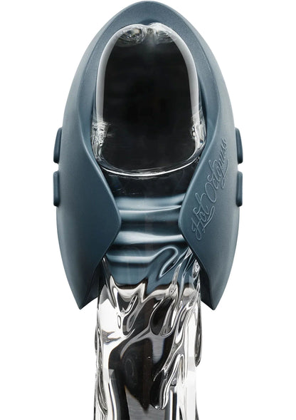 Blauwe vibrator met glanzende metalen binnenzijde