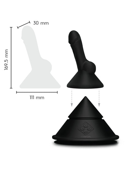 Zwarte siliconen kegelattachment met lange steel en afgeronde basis
