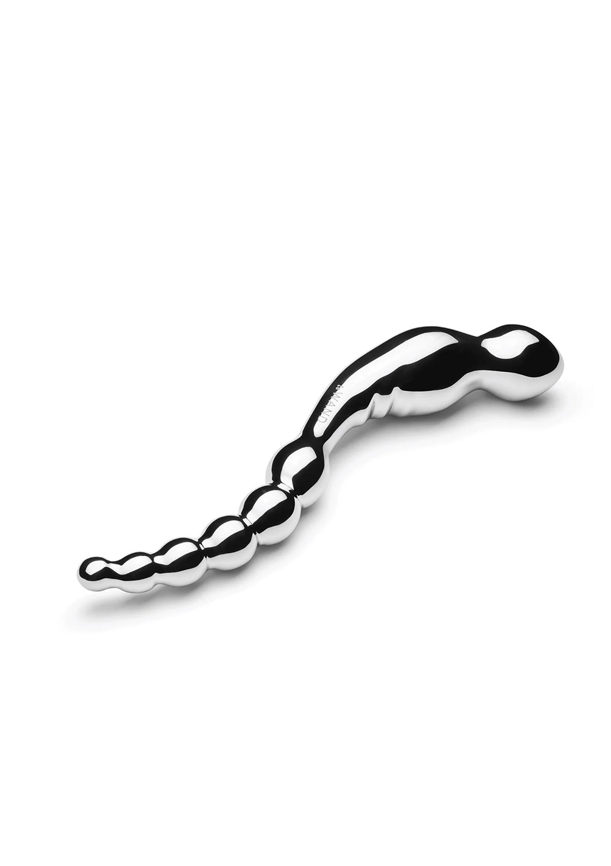 Gebogen zwarte chroomvormige seksspeeltje met geprofileerde kralen aan de ketting