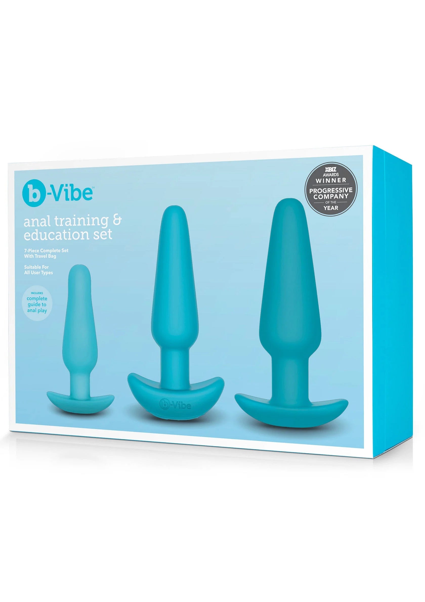 B-Vibe anal edukatieset doos met drie turquoise plugs op de voorkant