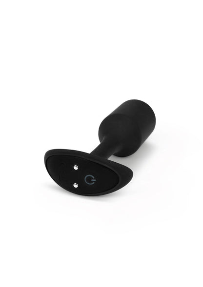 Zwarte siliconen anale plug met afgeronde voet en kleine bedieningsknoppen, B-Vibe