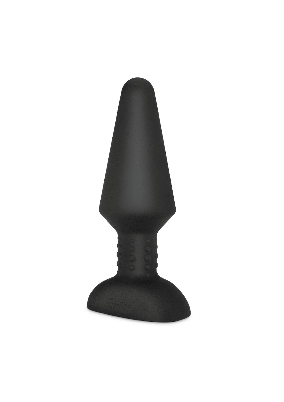 Zwarte rimming plug met taps uiteinde en brede voet voor XL-insteek.