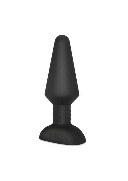 Zwarte rimming plug met taps uiteinde en brede voet voor XL-insteek.